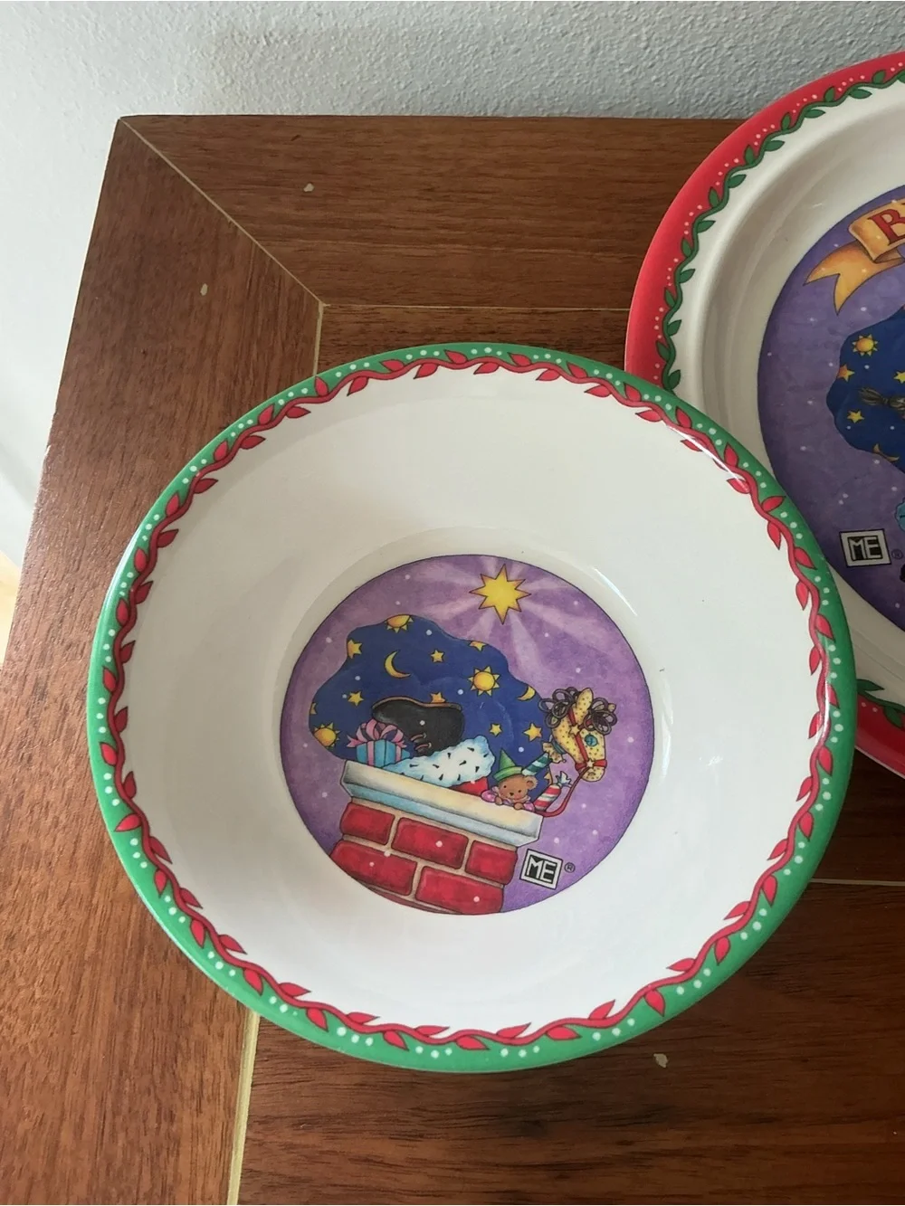 Mary Engelbreit Red and Green 'Believe' Santa Plate and Bowl Set